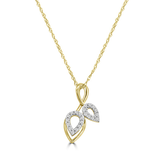 14KY 0.10 Ctw Diamond Double Leaf Shape Pendant with Chain