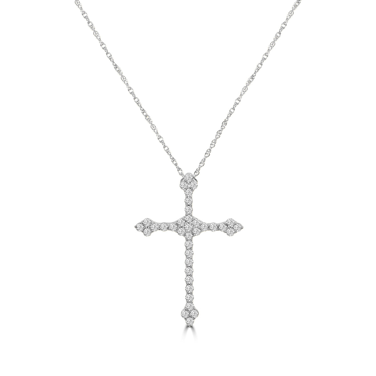 14KW Classic 4 Prong 0.39 Ctw Diamond Cross Pendant with Chain
