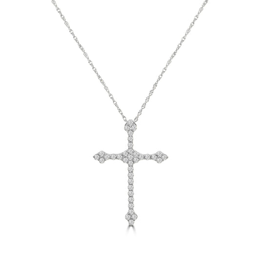 14KW Classic 4 Prong 0.39 Ctw Diamond Cross Pendant with Chain