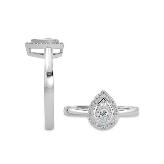 14KW 0.16 Ctw Halo Pear Shaped Diamond Ring with Miracle Setting
