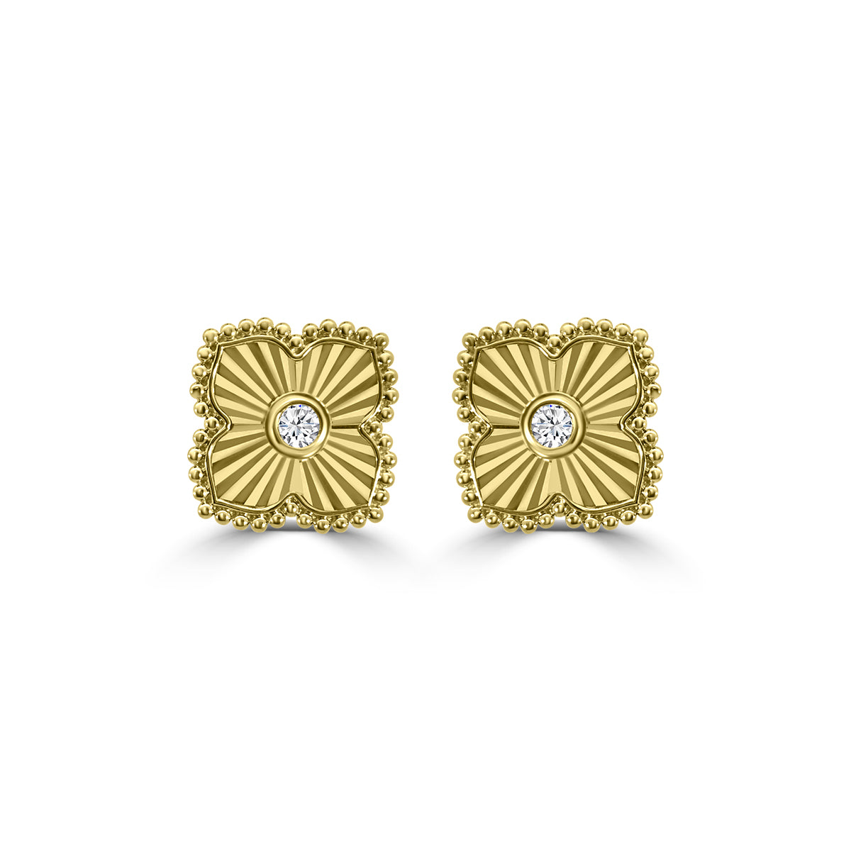 14KY Classic Bezel Set Solitaire 0.50 Ctw Diamond Clover Shape Earring With Medium Push Back