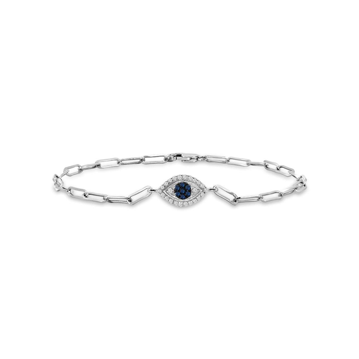 14KW 0.15 Ctw Diam Paperclip Evileye Bracelet.