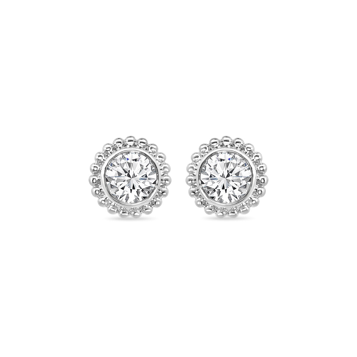 14KW 1.00 Ctw RD Diamond Bezel-Set Beaded Stud with Medium Push Back