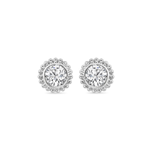 14KW 1.00 Ctw RD Diamond Bezel-Set Beaded Stud with Medium Push Back