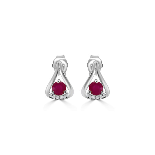 14KY 0.05 Ctw Diamond and Round Ruby Drop Earring with Push Back
