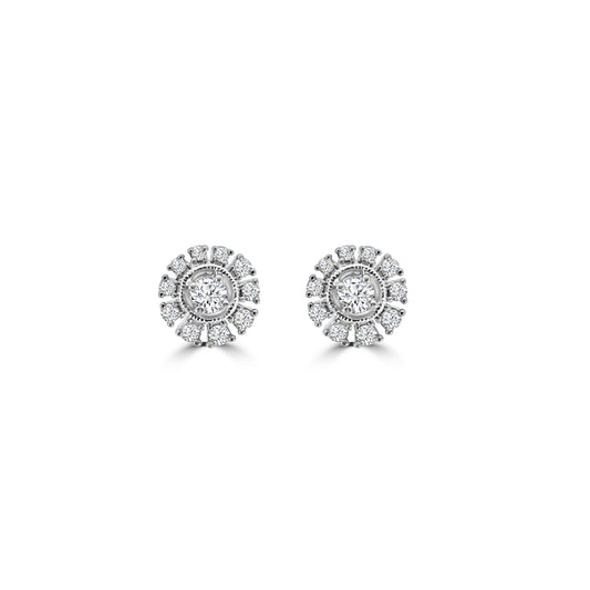 14KY 0.50 Ctw Diamond Round Flower Earring