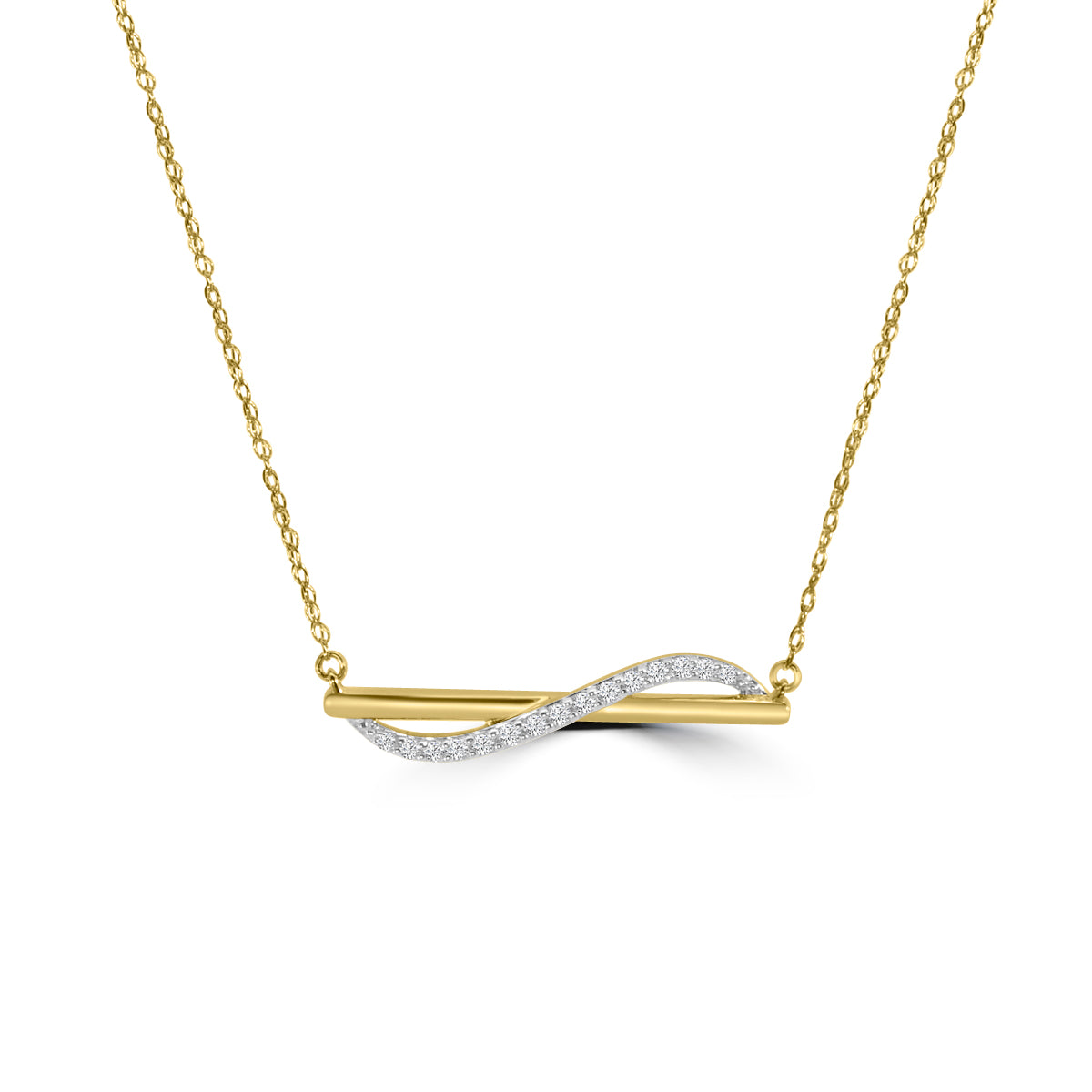 14KY Classic 4 Prong 0.10 Ctw Diamond Fashion Bar Necklace with Chain