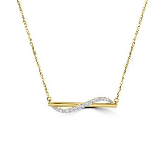 14KY Classic 4 Prong 0.10 Ctw Diamond Fashion Bar Necklace with Chain