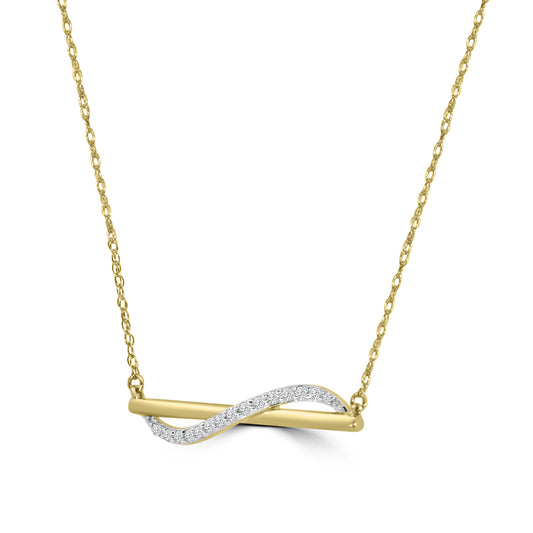 14KY Classic 4 Prong 0.10 Ctw Diamond Fashion Bar Necklace with Chain
