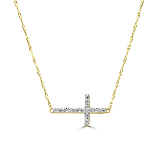 10KY 0.20 Ctw Cross Diamond Pendant with Chain