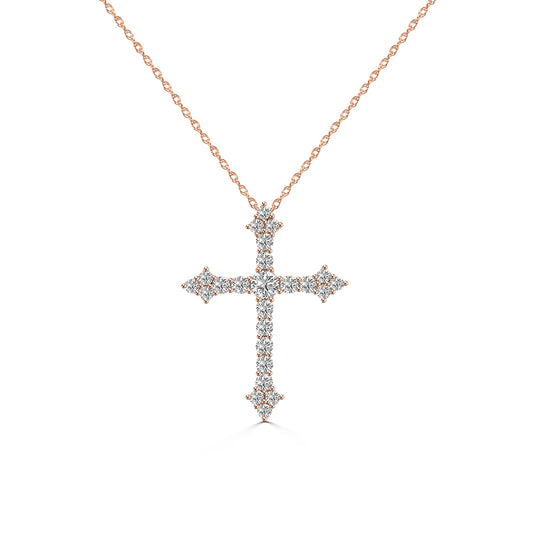 14KR 0.25 Ctw Cross Diamond Pendant with Chain in Miracle Plate Setting