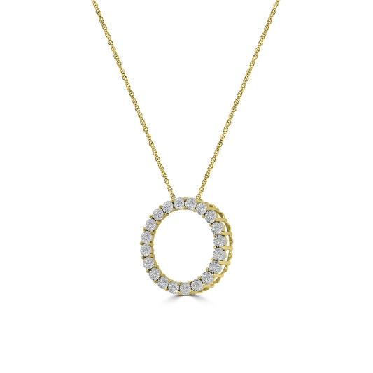 14KY 0.15 Ctw Circle Shaped Diamond Pendant with Chain in Miracle Plate Setting