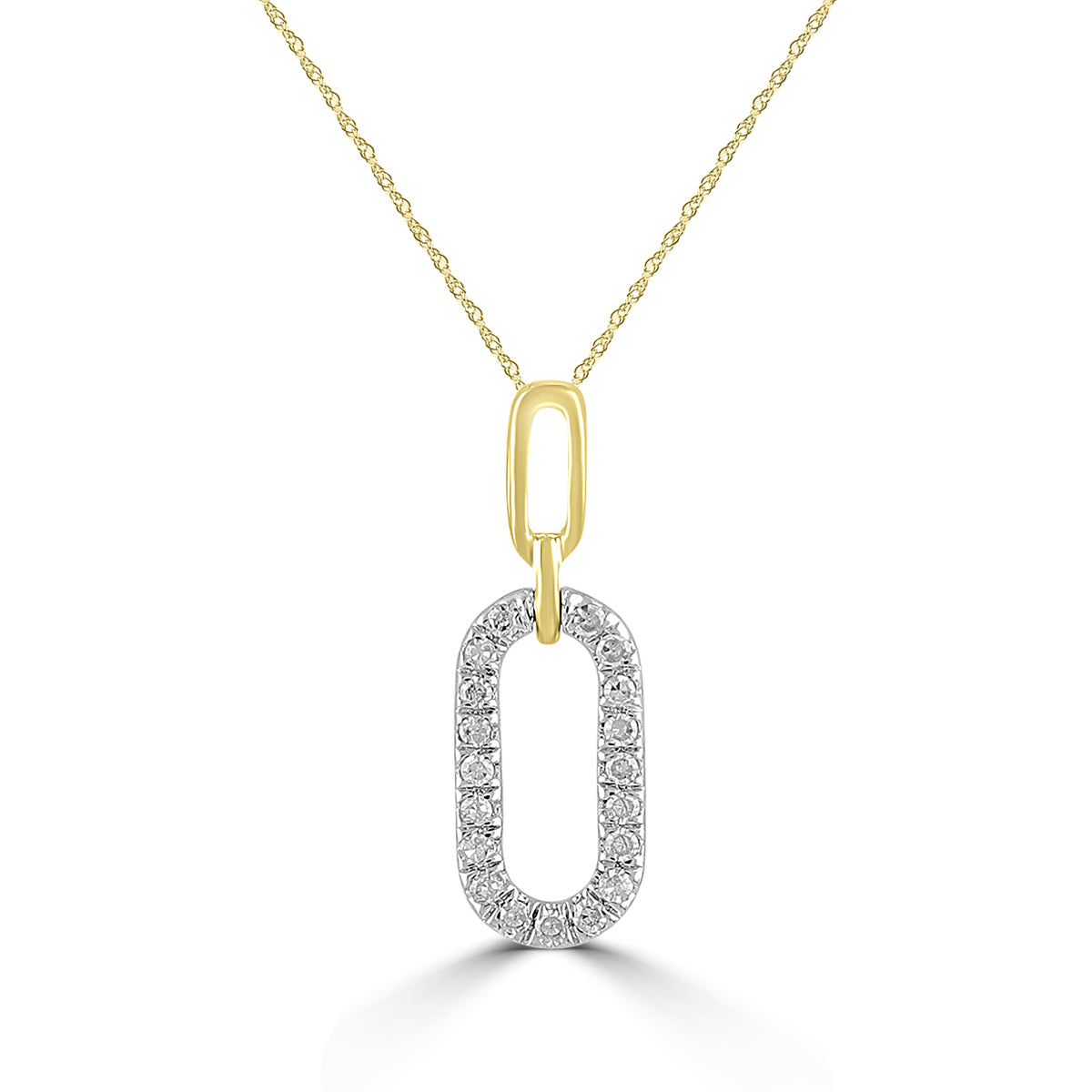 14KY 0.08 Ctw Diamond Paper Clip Pendant with Chain