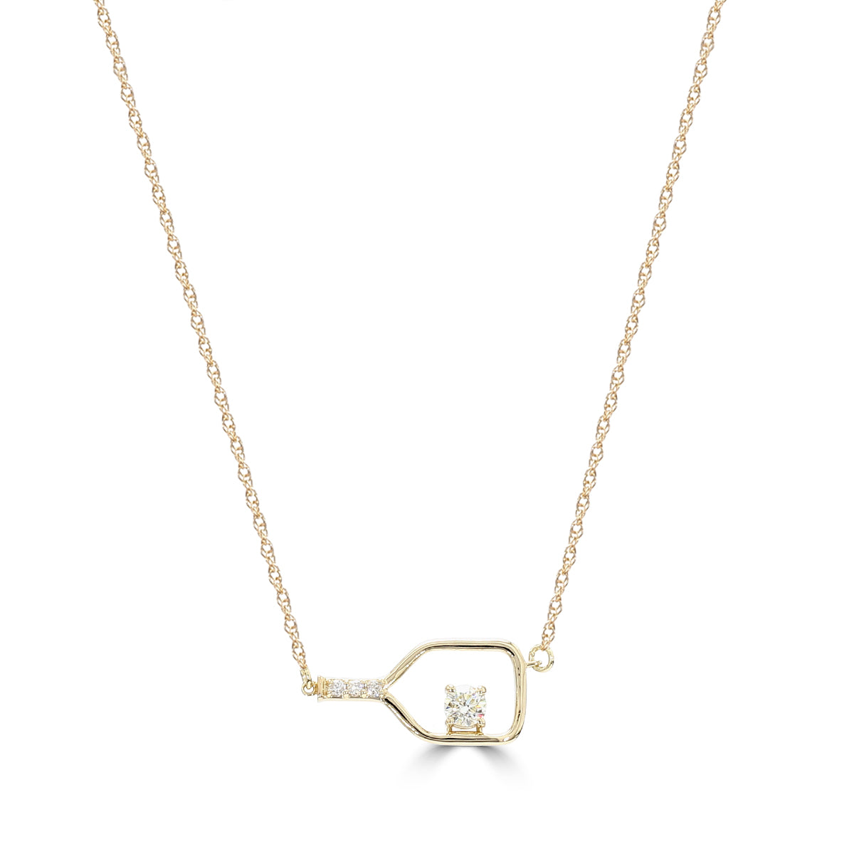 14KY Classic Standard 4 Prong  0.24 Ctw Diamond Pickleball Pendant (0.20 Ctw Round Center) With Chain