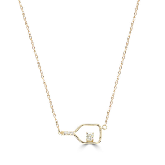 14KY Classic Standard 4 Prong  0.24 Ctw Diamond Pickleball Pendant (0.20 Ctw Round Center) With Chain