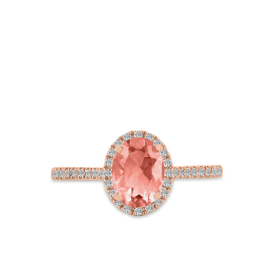 14KR 0.20 Ctw Halo Oval Diamond Ring ( 1.10 Ctw Morganite Center)