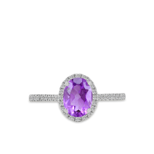14KW 0.20 Ctw Halo Oval Diamond Ring ( 1.40 Ctw Amethyst Center)
