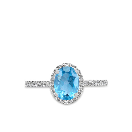 14KW 0.20 Ctw Halo Oval Diamond Ring ( 1.70 Ctw Blue Topaz Center)