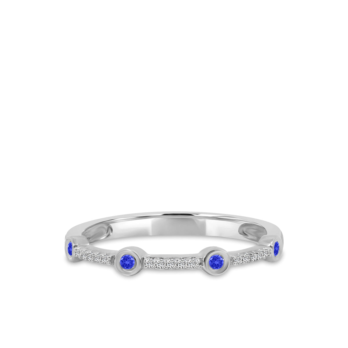 10KW 0.05 Ctw Station Diamond Band with Sapphire