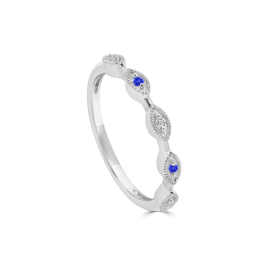 10KW 0.04 Ctw Marquise with Milgrain Diamond Band with Alt Sapphire