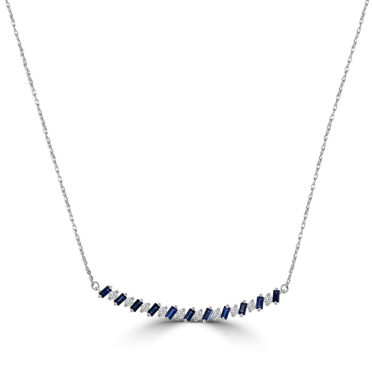 14KW 0.20 Ctw Diam and Sapphire Necklace
