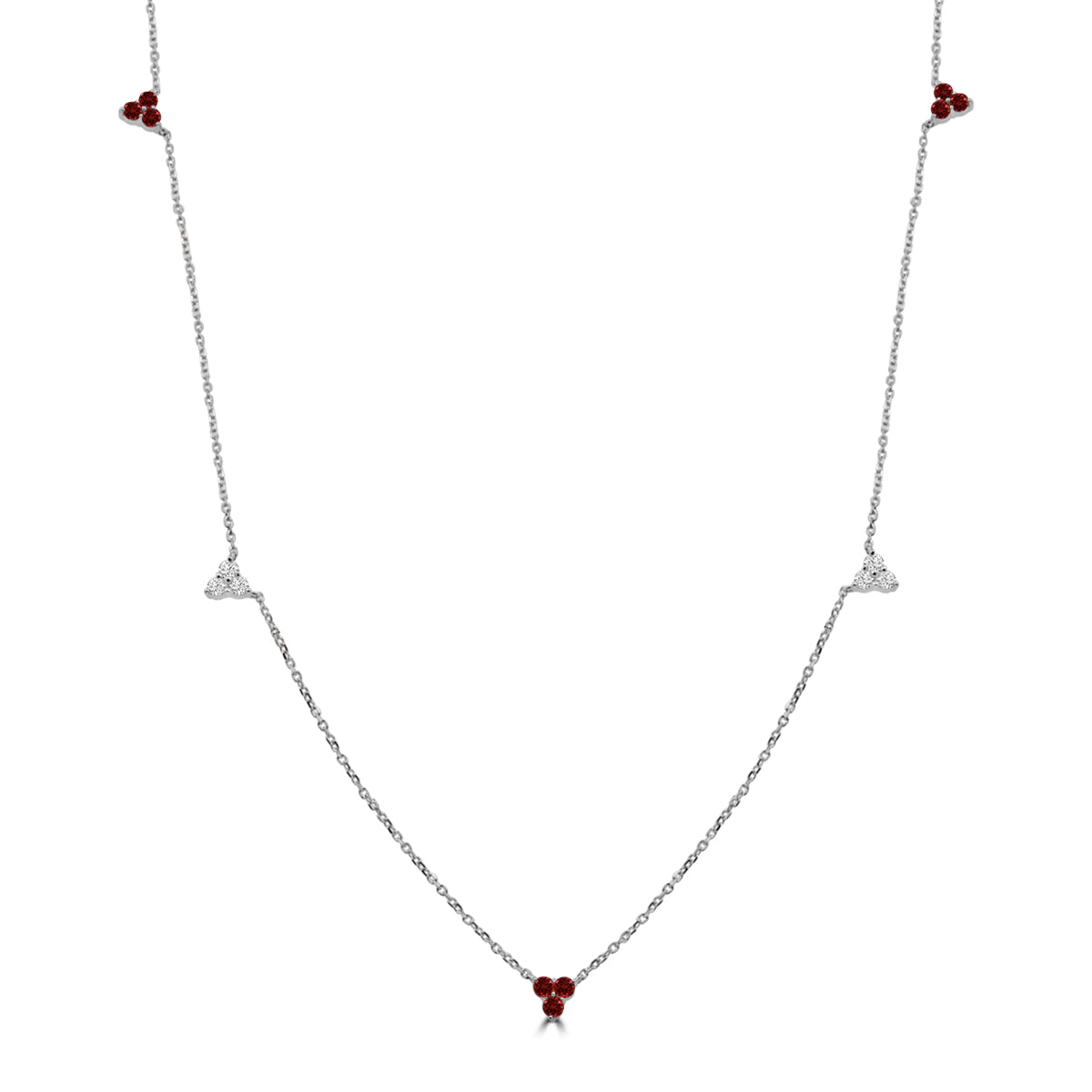 14KW 0.18 CTW Diamond and 0.35 Ctw Ruby 3 stone Necklace