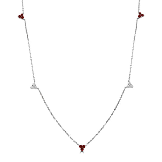 14KW 0.18 CTW Diamond and 0.35 Ctw Ruby 3 stone Necklace