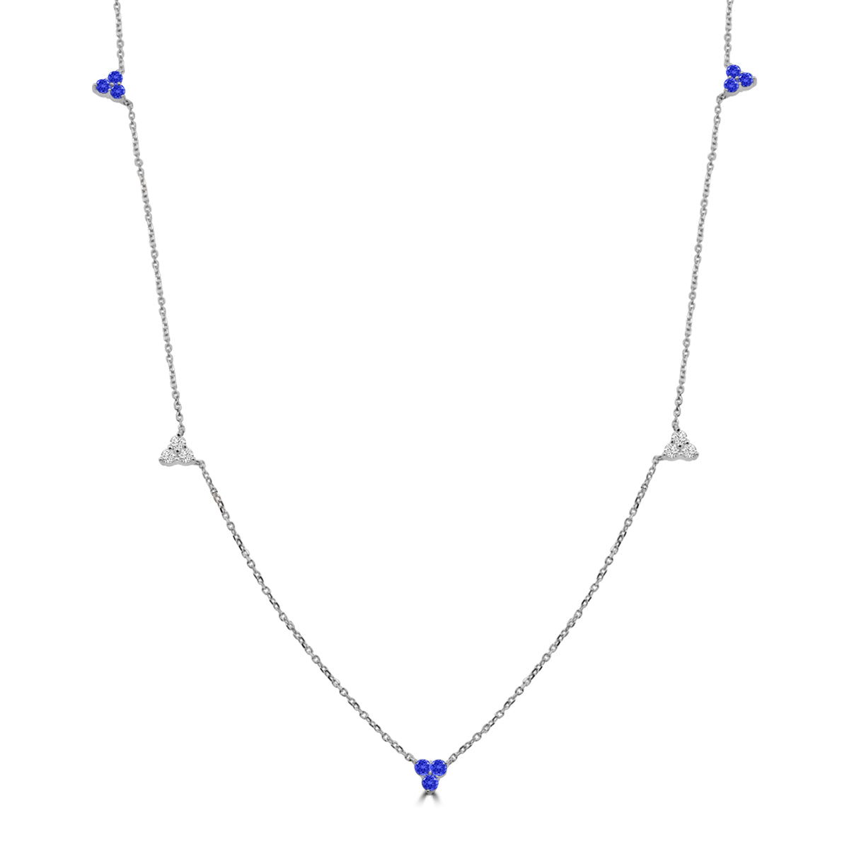 14KW 0.18 CTW Diamond and 0.35 Ctw Sapphire 3 stone Necklace
