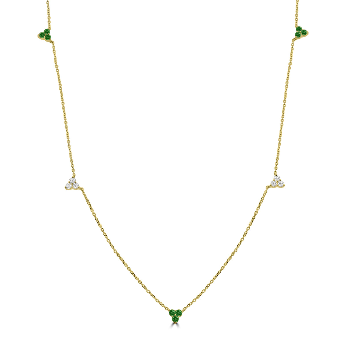 14KY 0.18 CTW Diamond and 0.35 Ctw Emerald 3 stone Necklace
