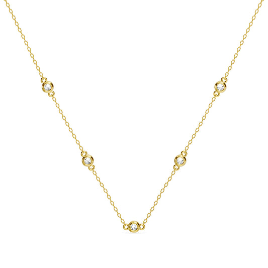 14KW Classic  0.90 Ctw Diamond Station Necklace with 9 Stones