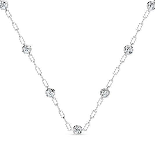 14KW Classic  3.20 Ctw Diamond Station Papaer Clip Necklace with 13 Stones