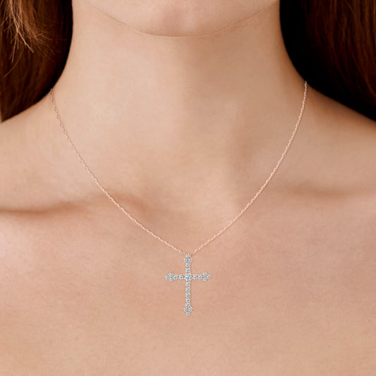 14KR 0.25 Ctw Cross Diamond Pendant with Chain in Miracle Plate Setting