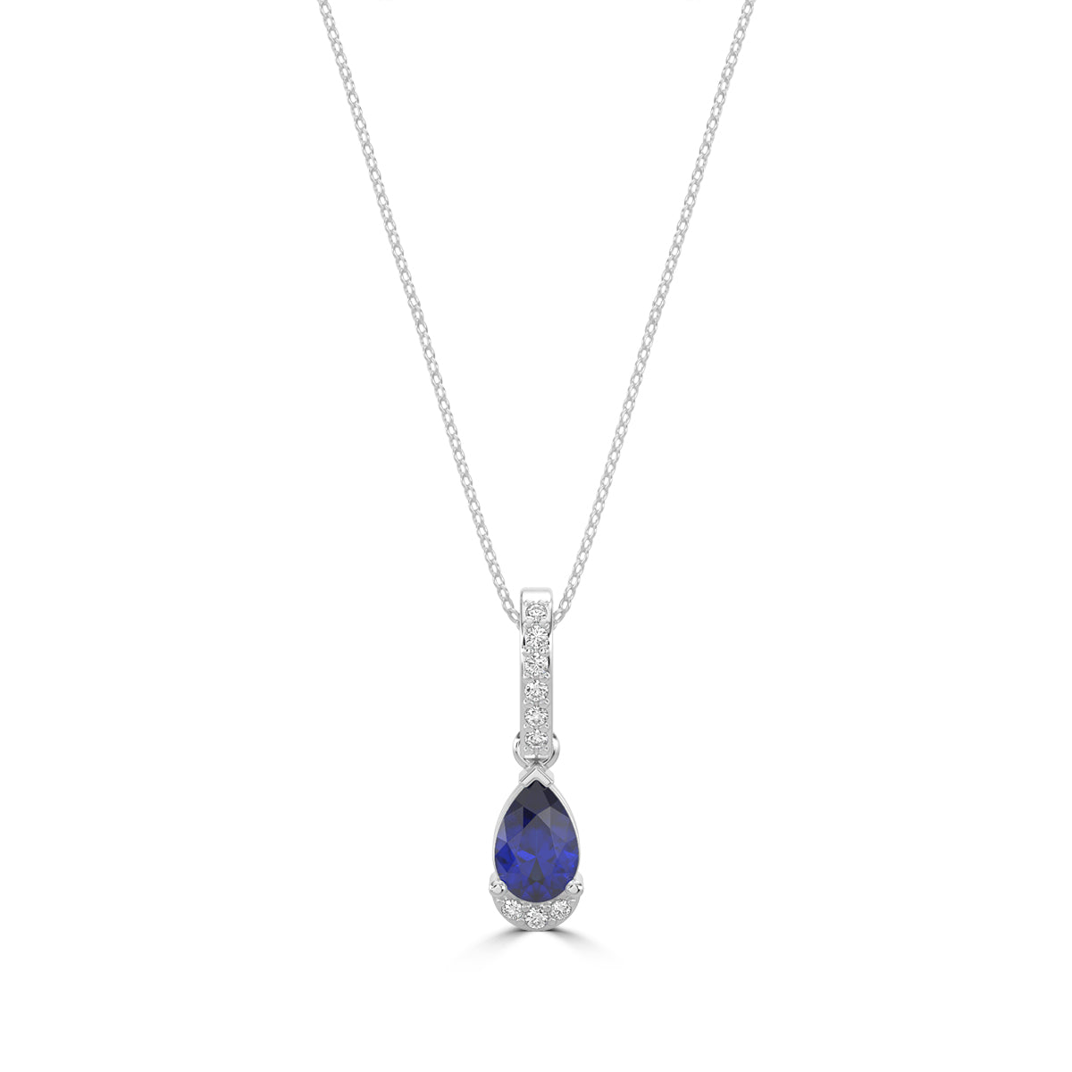 10KW 0.05 Ctw Diamond and Sapphire Teardrop Pendant with Chain