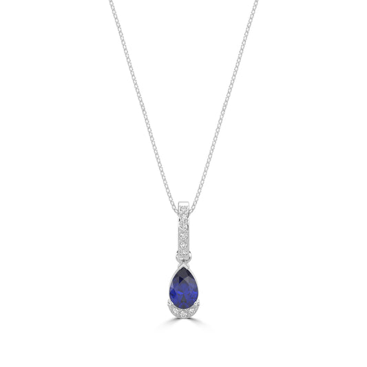 10KW 0.05 Ctw Diamond and Sapphire Teardrop Pendant with Chain