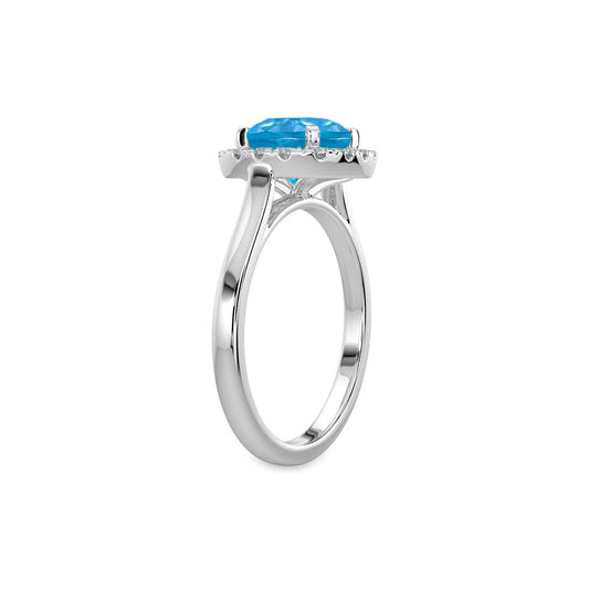10KW 0.15 Ctw Halo Cushion Diamond Ring ( 2.80 Ctw Blue Topaz Center)