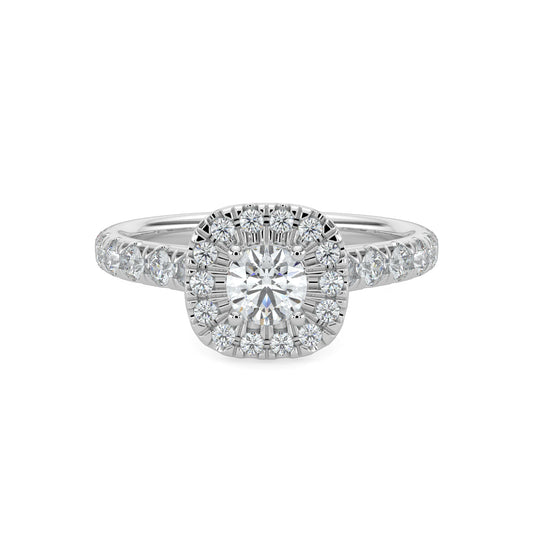 14KW 0.50 Ctw Halo Cushion Outline Diamond Engagement Ring (0.20 Ctw Round Center)