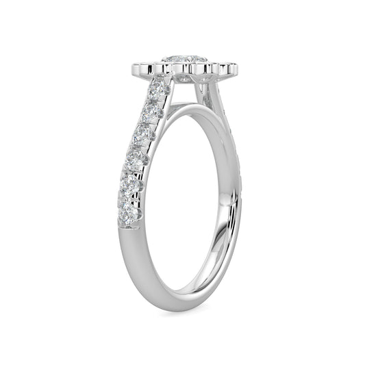 14KW 1.00 Ctw Bridal Flower Ring With 0.20 Oval Center