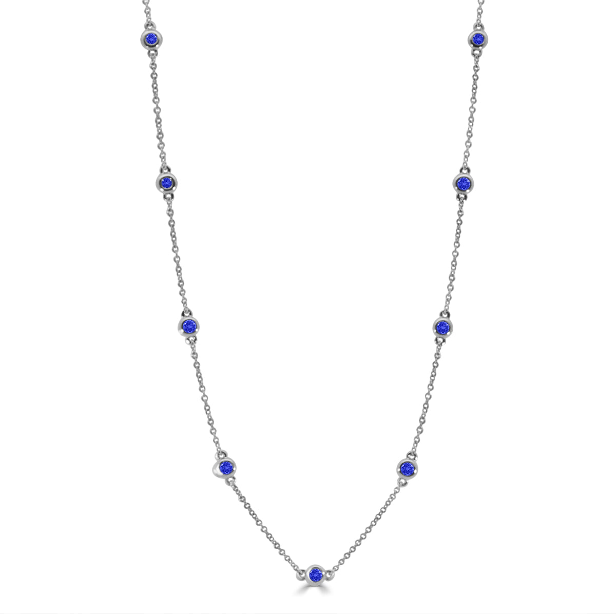 14KW Sapphire Station Necklace with 9 Stones