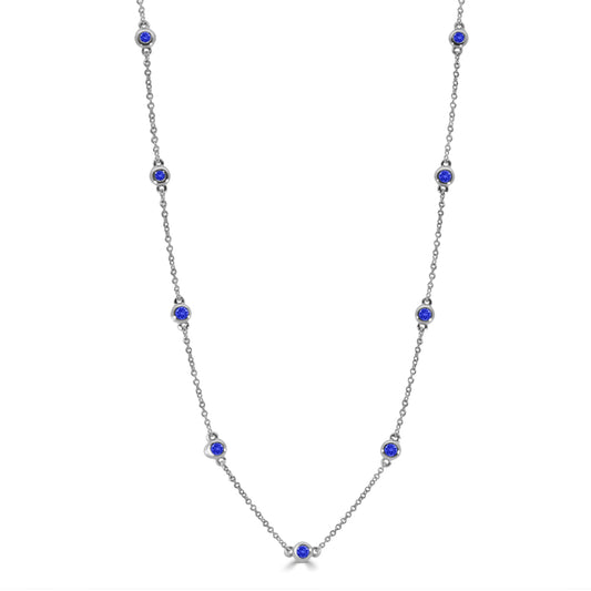 14KW Sapphire Station Necklace with 9 Stones