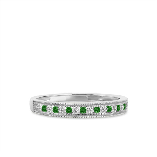 10KW 0.13 Ctw Diamond Band in Milgrain with Alt Emerald
