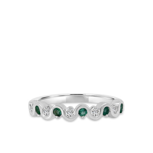 10KW 0.15 Ctw Wave Diamond Band with Alt Emerald