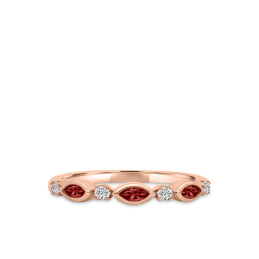 10KR 0.14 Ctw Marquise and Dot Diamond Band with Alt Ruby