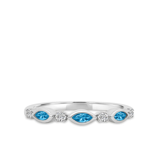 10KY 0.14 Ctw Marquise and Dot Diamond Band with Alt Blue Topaz