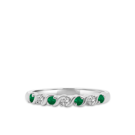10KW 0.10 Ctw Twisted Diamond Band with Alt Emerald