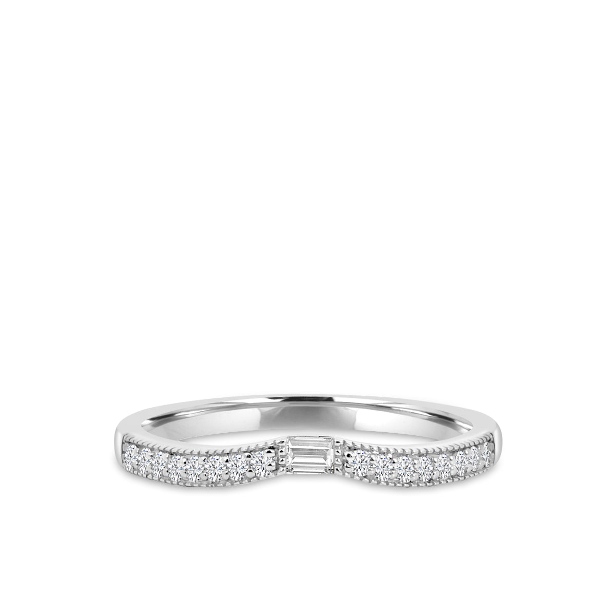14KY 0.13 Ctw Curved Centered Baguette with Milgrain Diamond Band